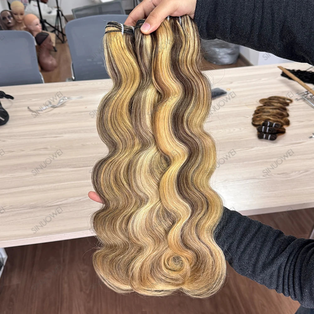 Blond miel avec reflets de qualité 12A # P4/27/613 Lots de mèches ondulées mixtes 1/3/4 pièces Cheveux vierges vietnamiens 100% humains