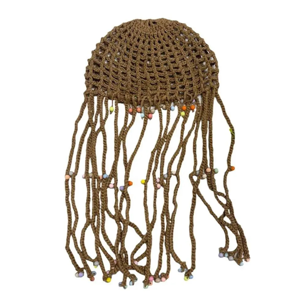 Chapeau tricoté ajouré respirant, béret Y2k fait à la main avec perles et pompons, chapeaux décontractés au Crochet pour femmes