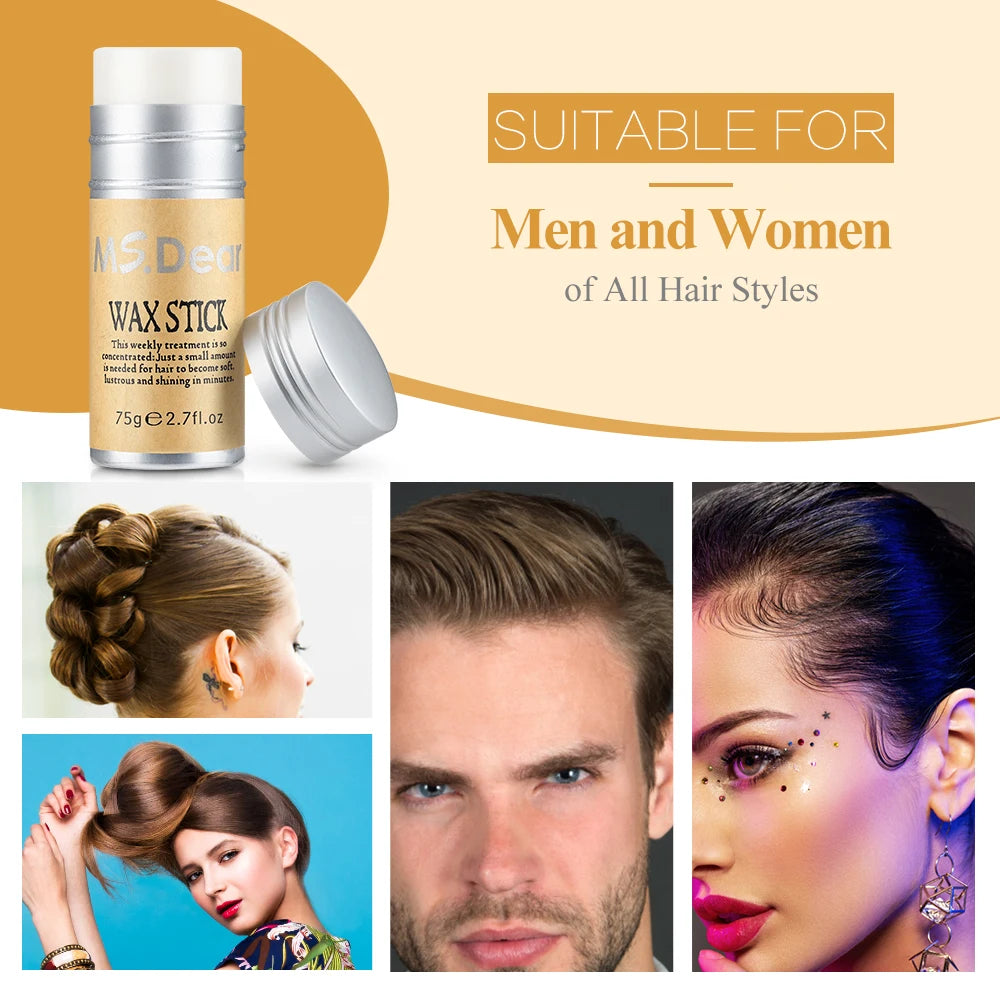 Stick de cire coiffante pour cheveux et perruques, formule professionnelle sous forme de gel-crème non grasse. Idéal pour lisser et discipliner les cheveux rebelles, les frisottis et les petits cheveux cassés. Convient aux hommes et aux femmes