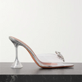 Grande taille 35-45, mules transparentes en PVC avec strass et nœud, élégantes sandales à talons hauts pour femmes, chaussures d’été tendance, sandales et mules à enfiler.