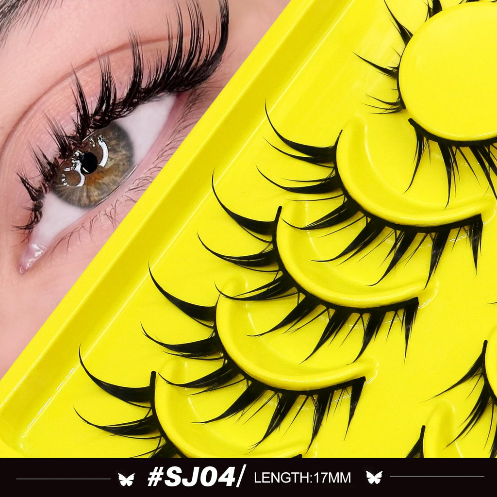 Lasvirey Cils œil de chat, style manga, faux cils 3D en vison, doux, croisés, fins, naturels, ailés, allongés, maquillage
