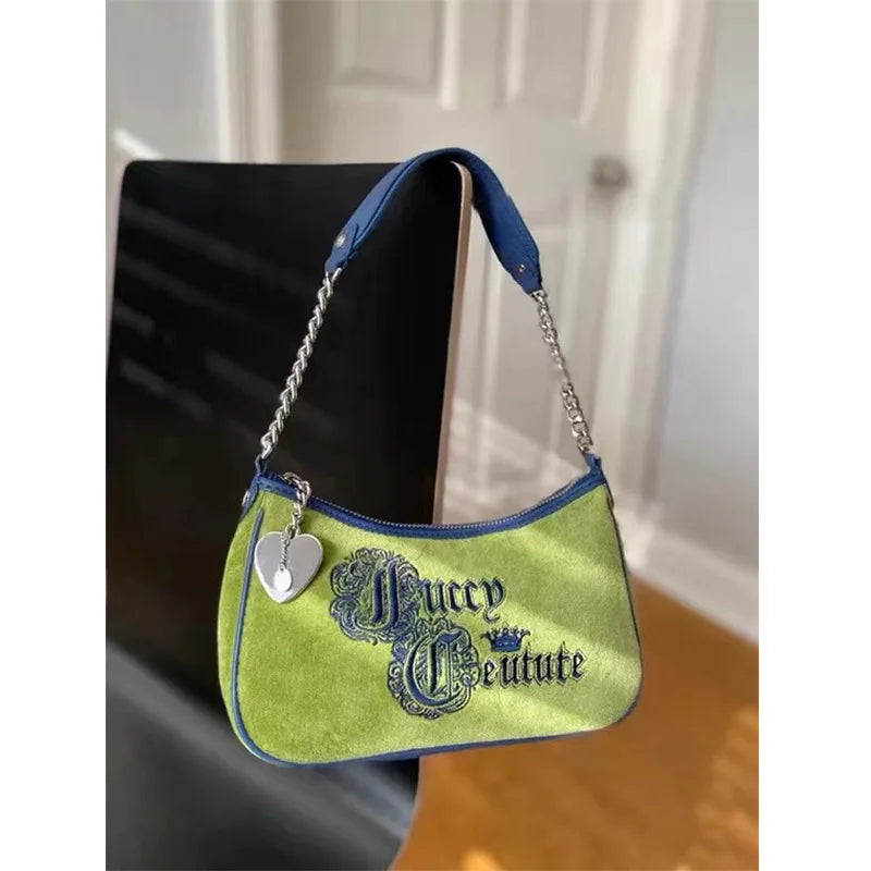 Sac vintage sous le bras, sac à main unique vert brodé, sac à bandoulière simple pour filles et femmes, sac baguette tendance, sac crossbody (porté en travers du corps).