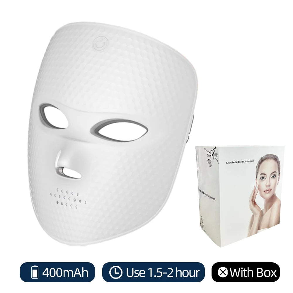 Masque facial LED7 couleurs de luminothérapie, utilisant la lumière rouge et d’autres couleurs pour aider à lutter contre les signes de l’âge, favoriser le rajeunissement de la peau et illuminer le teint. Appareil de beauté conçu pour amélioré l’apparence