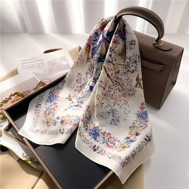 Écharpe Pashmina en soie imprimée pour femmes, châle carré, bandeau décoratif, Design de luxe, Bandana, nouvelle mode 70x70cm, 2026