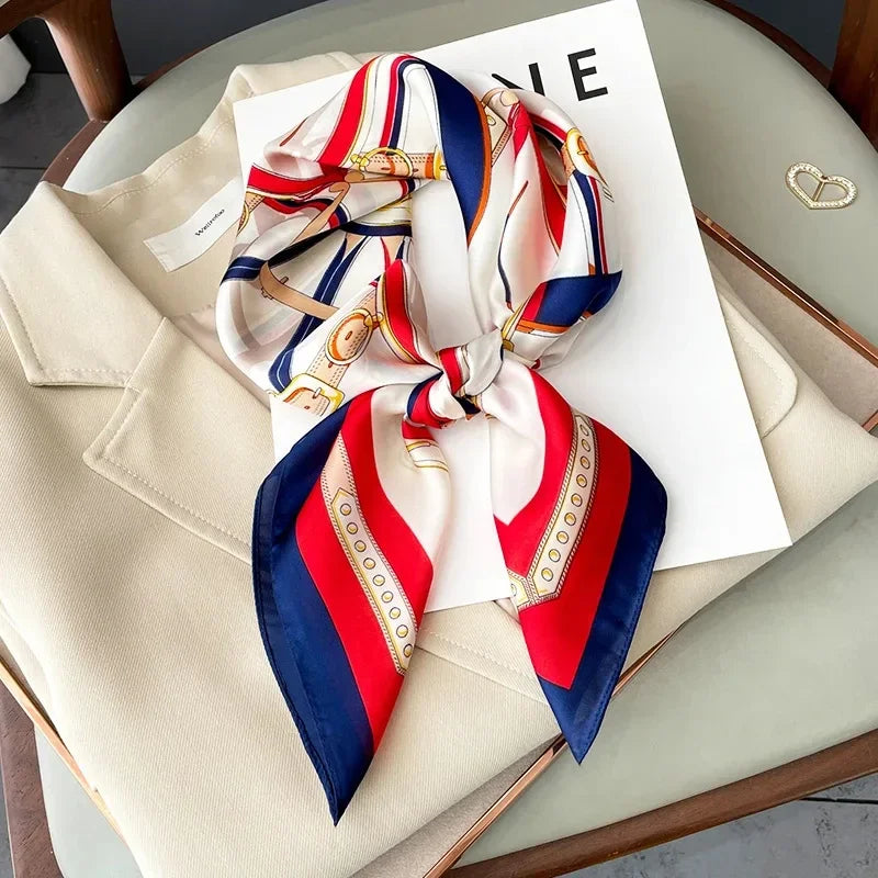 Écharpe Pashmina en soie imprimée pour femmes, châle carré, bandeau décoratif, Design de luxe, Bandana, nouvelle mode 70x70cm, 2026