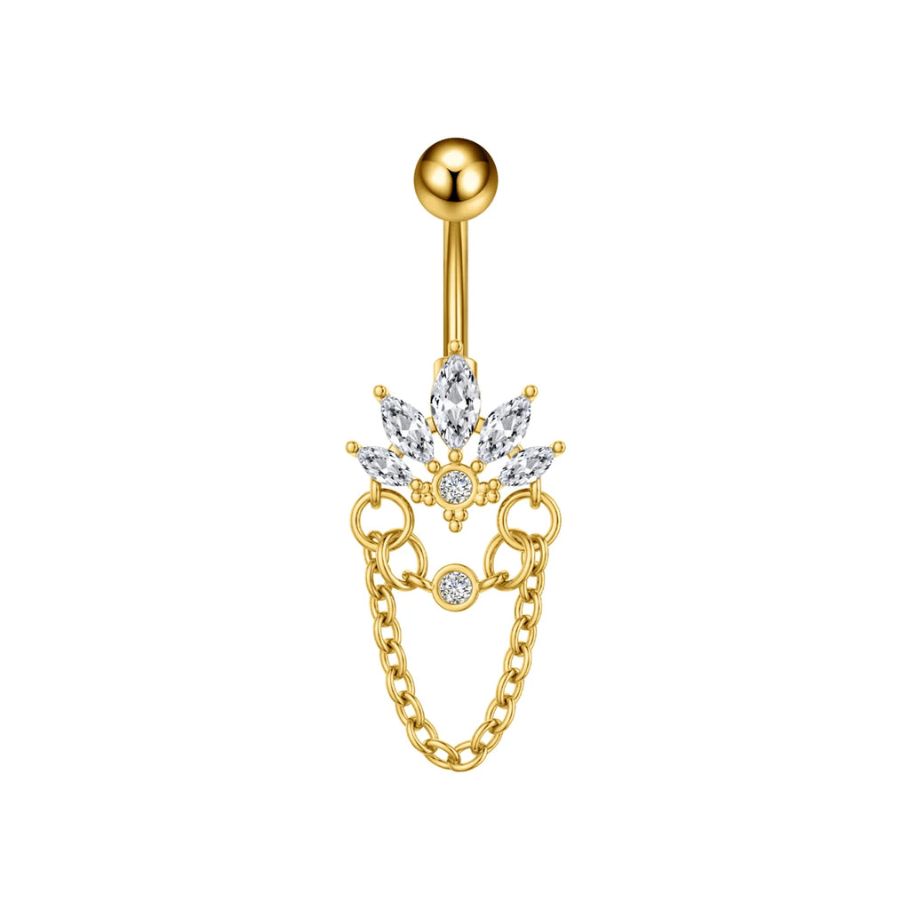 Anneaux de nombril incurvés 14G, cristaux CZ, corps Sexy, chaînes de nombril, fleur, Piercing de ventre, Umbigo, bijoux en acier inoxydable
