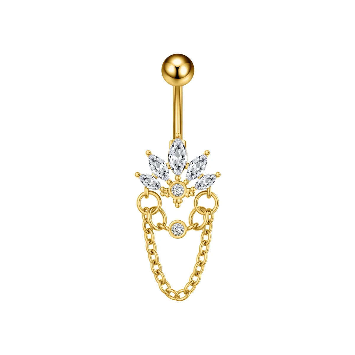 Anneaux de nombril incurvés 14G, cristaux CZ, corps Sexy, chaînes de nombril, fleur, Piercing de ventre, Umbigo, bijoux en acier inoxydable