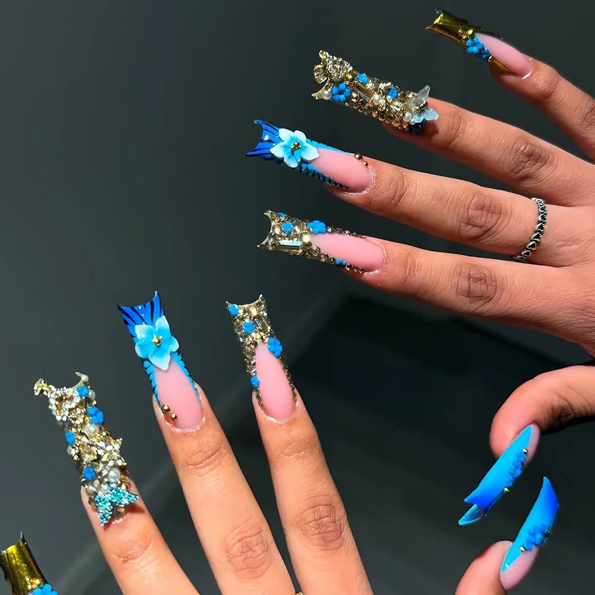24 faux ongles longs carrés à presser, motif léopard, design cerise 3D, strass, couvrance totale, prêts à poser