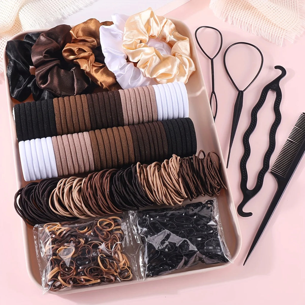 1109 pièces femmes cheveux foncés accessoires ensemble élastique sans couture queue de cheval chouchous petites bandes de caoutchouc mode cheveux cravates bandeaux