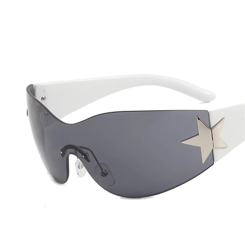 Lunettes de soleil sport punk Y2K de luxe, de marque, de créateur, style masque, monobloc, pour femme, cinq étoiles
