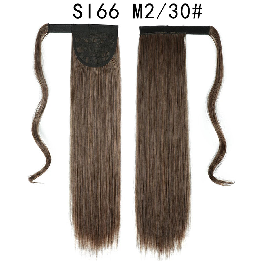 Queue de cheval synthétique longue et droite de 22 pouces, extension de cheveux à enrouler avec clip, résistante à la chaleur, postiche blond