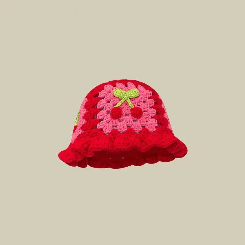 Chapeau seau coréen fait à la main au Crochet pour femmes, tissage tricoté, mode fleurs Y2k, bonnet de bassin, nouvelle collection automne hiver