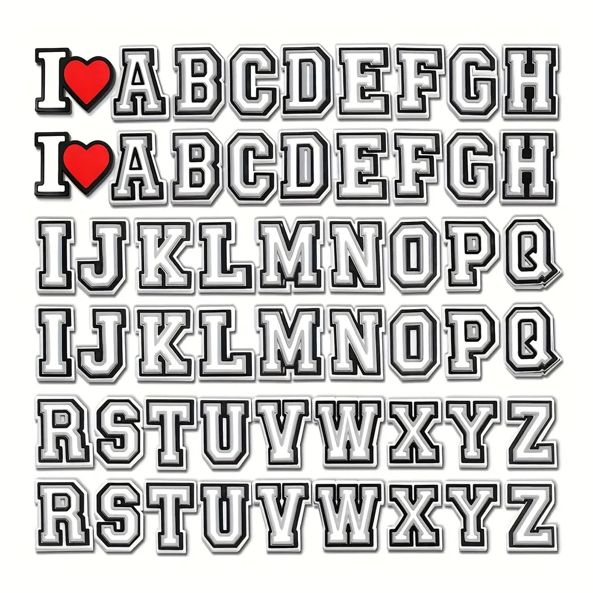 26 / 28 / 39 / 54 / 78 pièces de breloques pour chaussures – Série lettres de l’alphabet et cœurs. Accessoires DIY pour personnaliser les sandales, sacs de plage et chaussures. Pin’s décoratifs pour chaussures permettant de créer des styles variés.