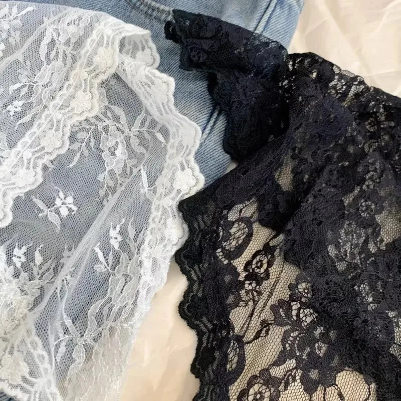 Écharpe bandana en dentelle à volants, convertible en foulard triangulaire, ceinture chaîne de taille, accessoire pour femme sexy, tenue esthétique tendance