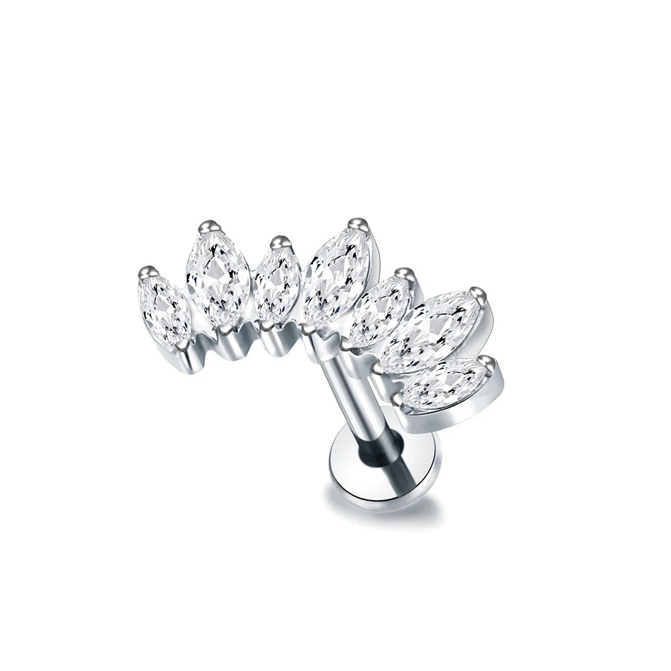 Boucle d'oreille en titane G23, Labret, Tragus, clou, filetage interne, anneaux à lèvres en Zircon, Cartilage Helix, Piercing, bijoux pour le corps, 16G, 1 pièce
