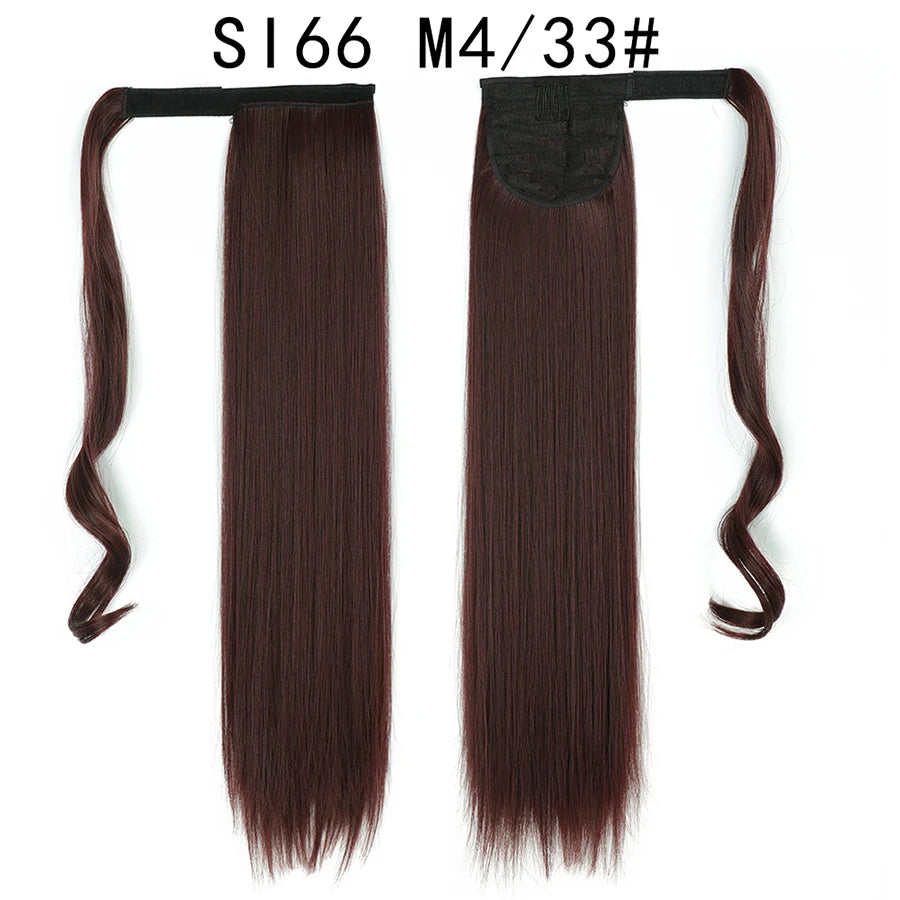 Queue de cheval synthétique longue et droite de 22 pouces, extension de cheveux à enrouler avec clip, résistante à la chaleur, postiche blond