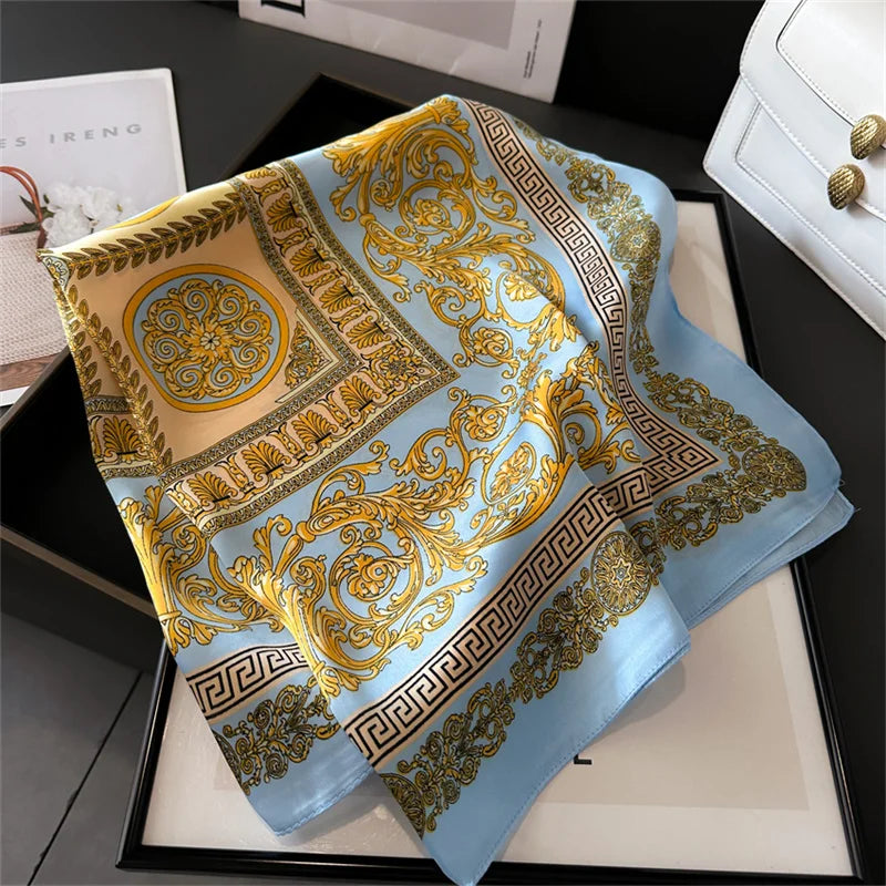 Écharpe Pashmina en soie imprimée pour femmes, châle carré, bandeau décoratif, Design de luxe, Bandana, nouvelle mode 70x70cm, 2026