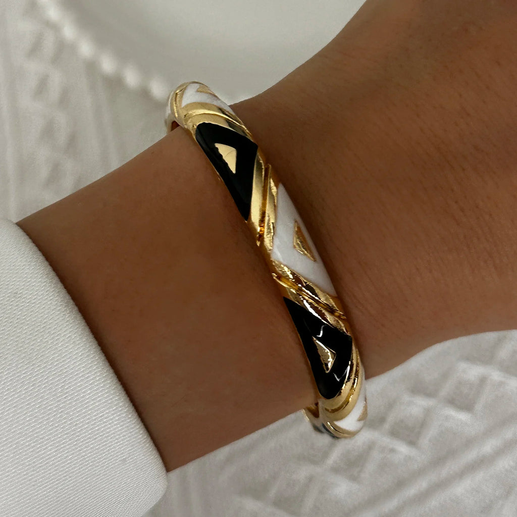 Bracelet élégant en émail goutte d'eau à texture florale pour femme, plaqué or rétro, avec zircon floral et motif œil porte-bonheur, bijou de fête
