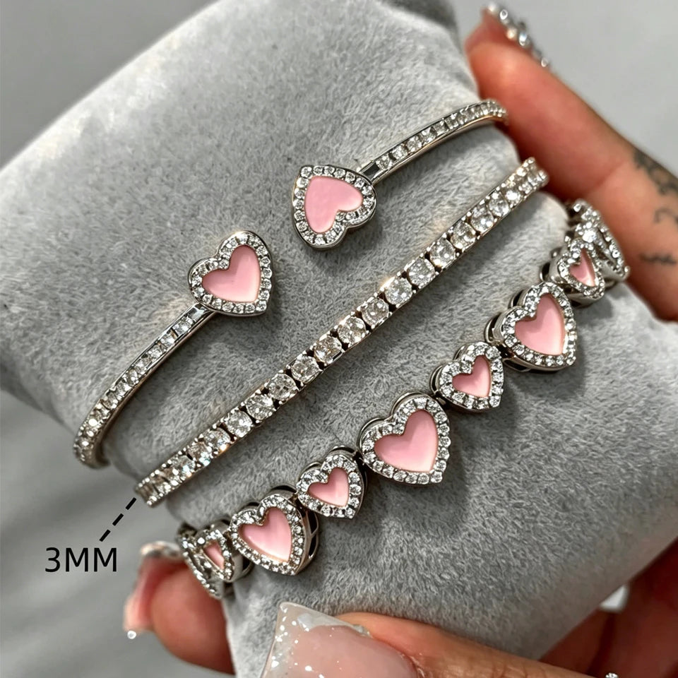 Yupsk – Bracelets empilables en forme de cœur en acrylique rose, 3 pièces/ensemble, pour femmes et filles, bijoux exquis et doux, cadeau