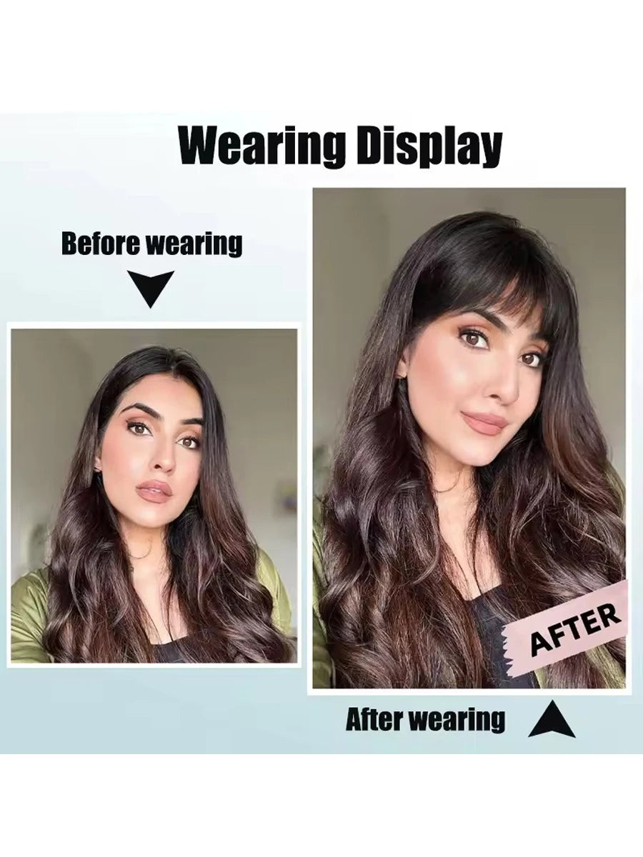 Frange à clipser en cheveux synthétiques, frange vaporeuse coupée avec favoris, aspect naturel marron foncé pour femmes, tenue de fête quotidienne