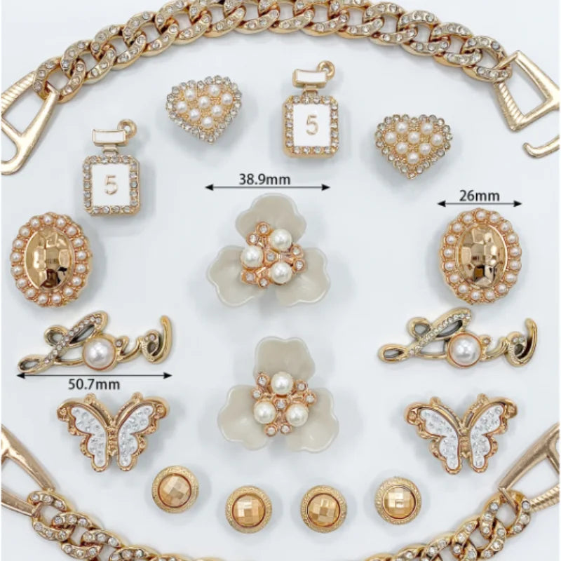 Nouvelle arrivée : pins, ensemble d’accessoires de chaussures amovibles avec chaîne papillon pour sabots. Décorations de chaussures florales au style luxueux, parfaites pour personnaliser vos chaussures, idée cadeau idéale.