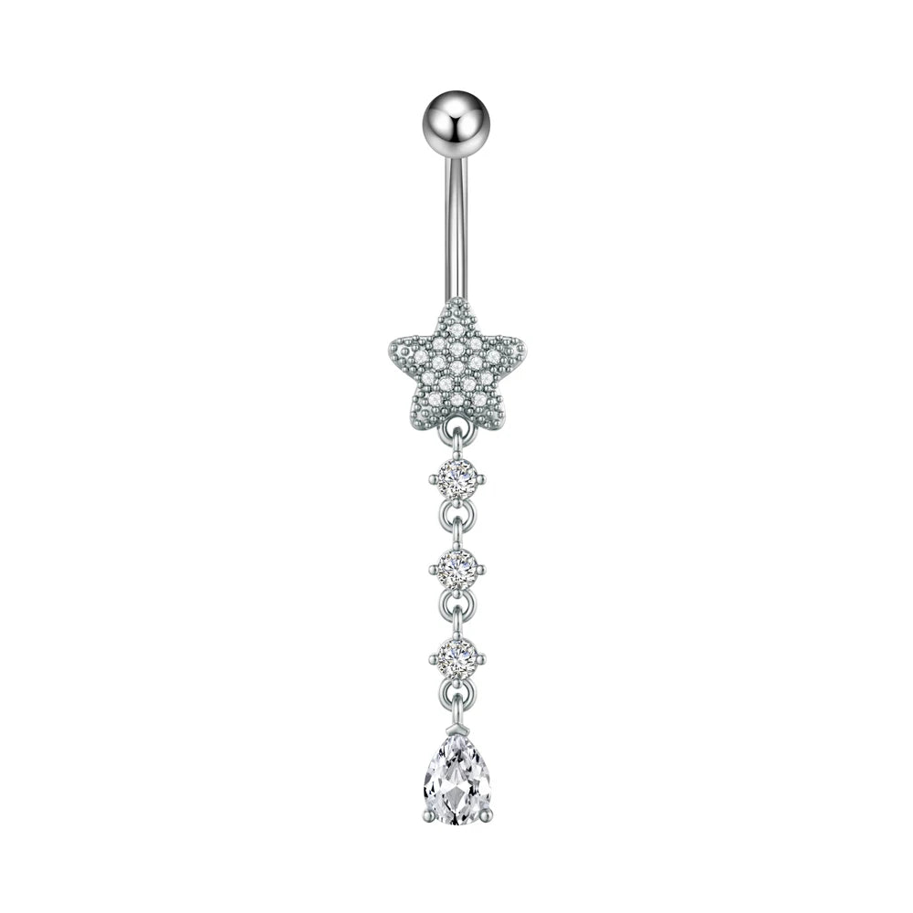 Anneaux de nombril série couleur or, carillon éolien, fleur pendante, cœur, anneau de ventre en acier inoxydable, bijoux de perçage de nombril, 1 pièce