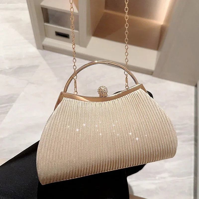 Sac à main de soirée plissé pour femmes, pochette de jour à paillettes avec poignée supérieure, sac à Clip pour dîner de mariage, bourse de fête en diamant doré