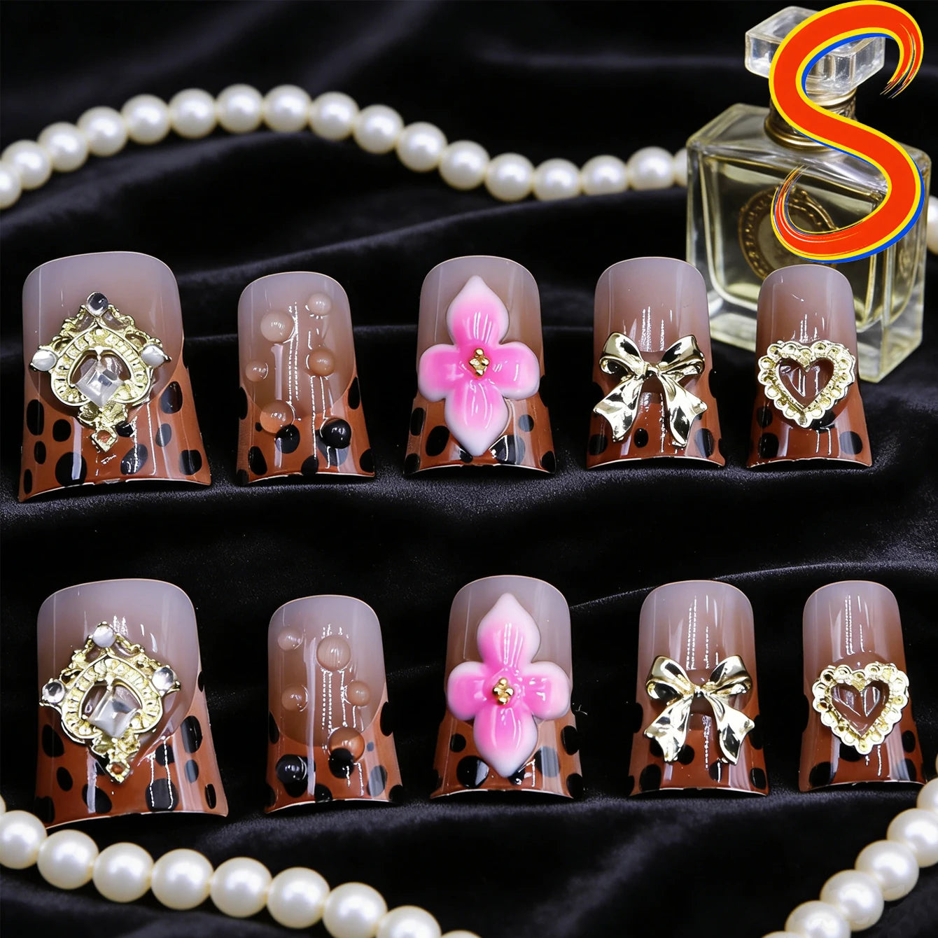 10 pièces diamant français pointu ongles courts carrés ongles nus faux ongles avec paillettes dorées diamant ongles imprimé léopard faux ongles