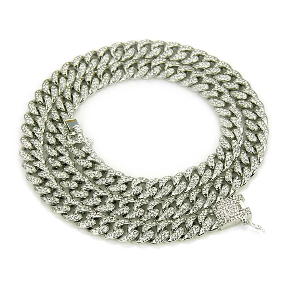 Collier chaîne en zircon – Chaîne gourmette robuste et luxueuse, style Hip-Hop sertie de pierres scintillantes, bijou bling-bling pour soirées et événements.