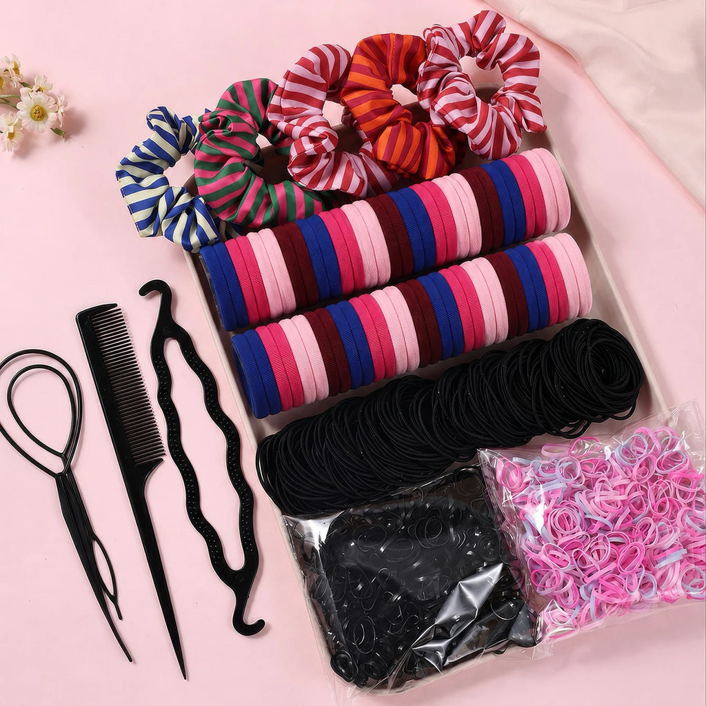 1109 pièces femmes cheveux foncés accessoires ensemble élastique sans couture queue de cheval chouchous petites bandes de caoutchouc mode cheveux cravates bandeaux
