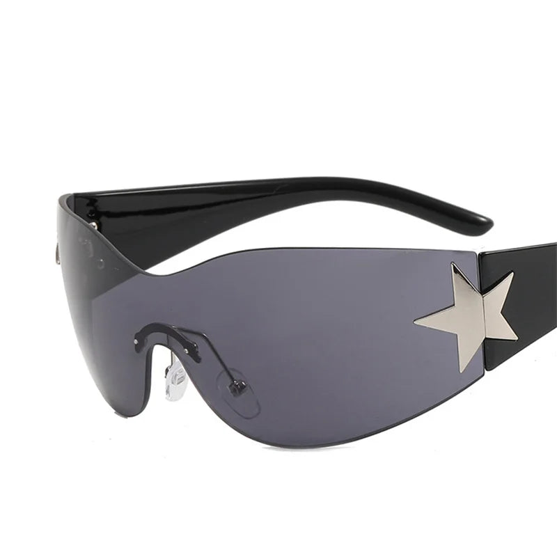 Lunettes de soleil sport punk Y2K de luxe, de marque, de créateur, style masque, monobloc, pour femme, cinq étoiles