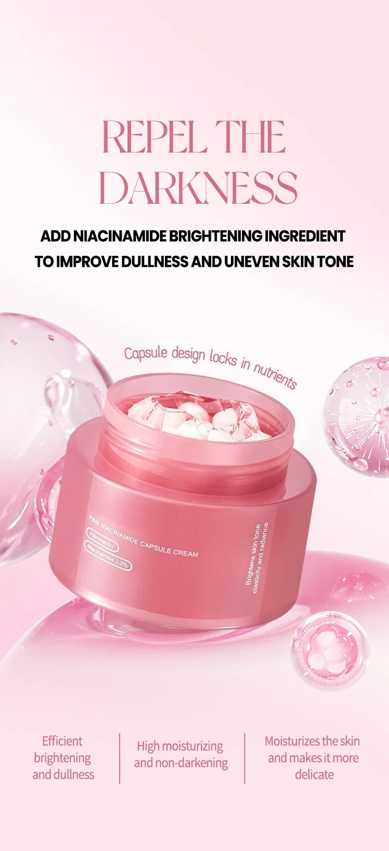 Crème Coréenne au Collagène Rose PDRN en Capsules avec Niacinamide pour un Teint Uniforme, Hydratant Léger Non Gras pour le Visage