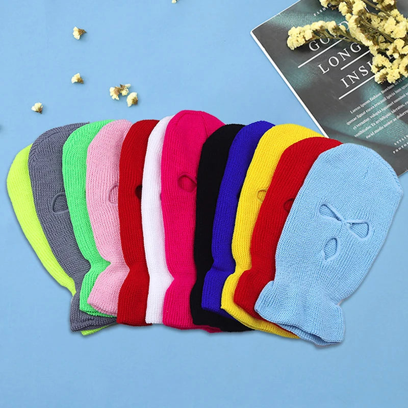 Masque de Ski complet tricoté à 3 trous, cagoule d'hiver, masque complet en tricot chaud pour les Sports de plein air, nouvelle mode