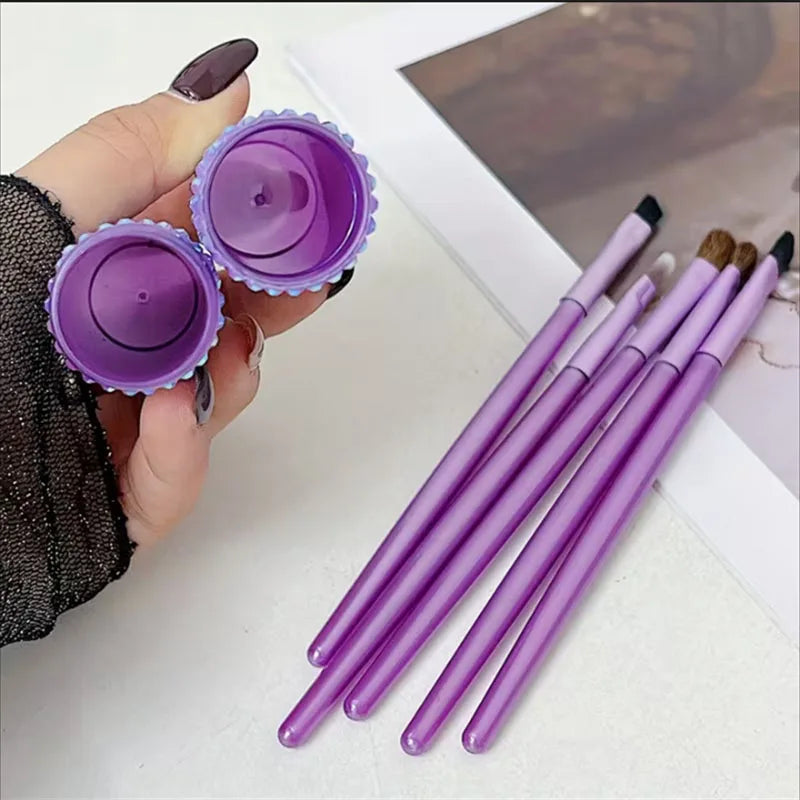 Ensemble de 5 pinceaux de maquillage pour les yeux avec étui de rangement en strass, pinceaux professionnels synthétiques pour estomper les fards à paupières, l'eye-liner et les sourcils