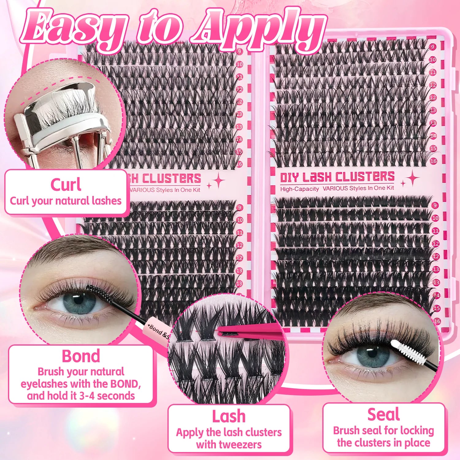 Kit de bouquets de faux cils 740/800 pièces – Longueurs mixtes pour extensions de cils ultra-légères et résistantes à l’eau. Permet de créer un look naturel pour le maquillage quotidien ou un effet glamour plus intense et sophistiqué.