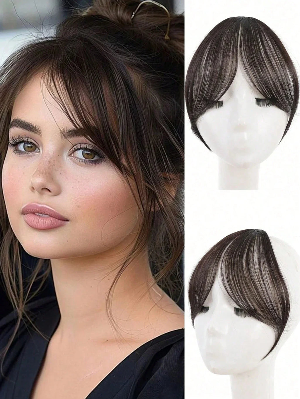 Synthèse perruque partie centrale frange Extensions de cheveux pince devant naturel sans couture français Oblique frange huit caractères frange