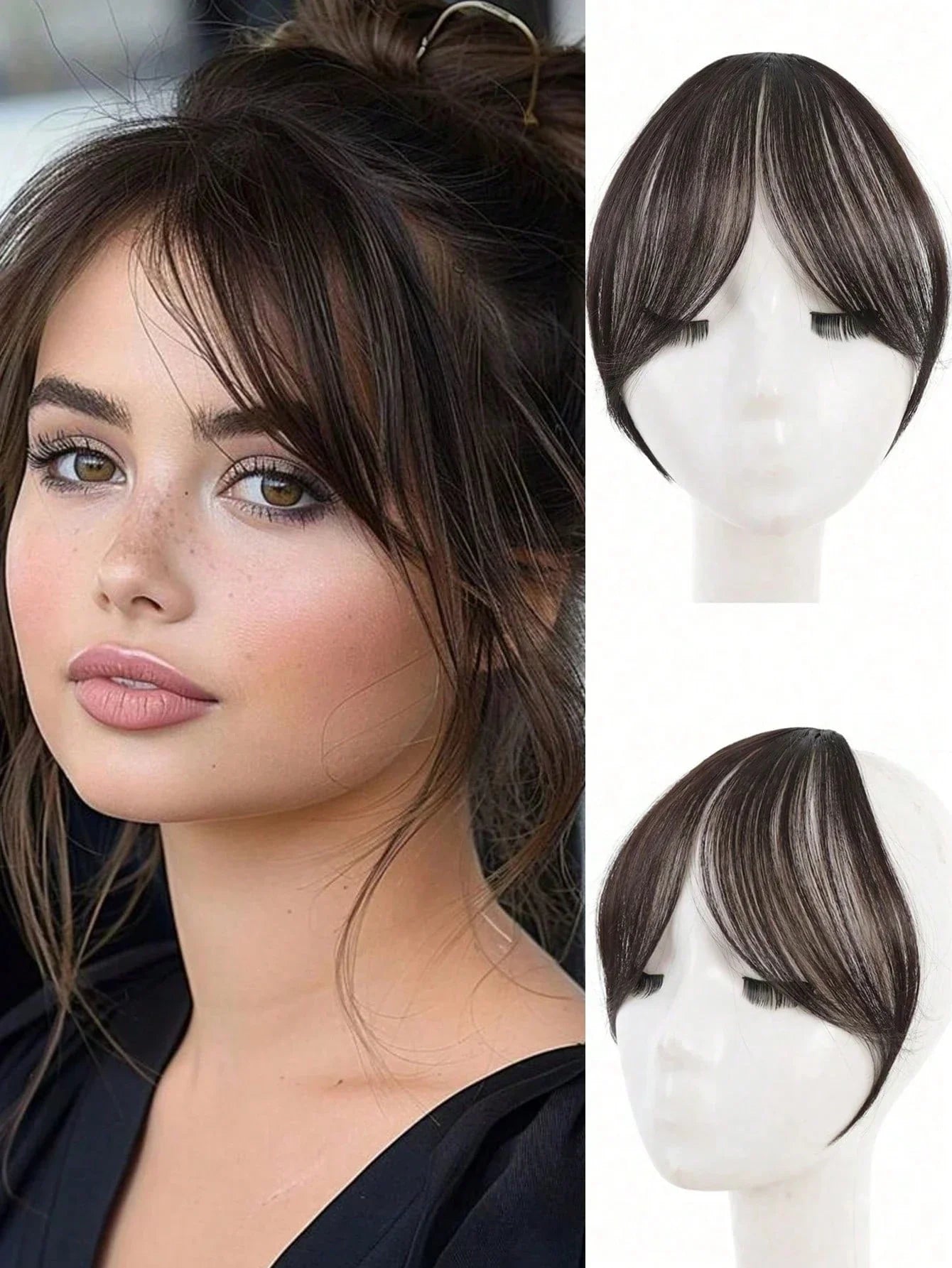 Synthèse perruque partie centrale frange Extensions de cheveux pince devant naturel sans couture français Oblique frange huit caractères frange