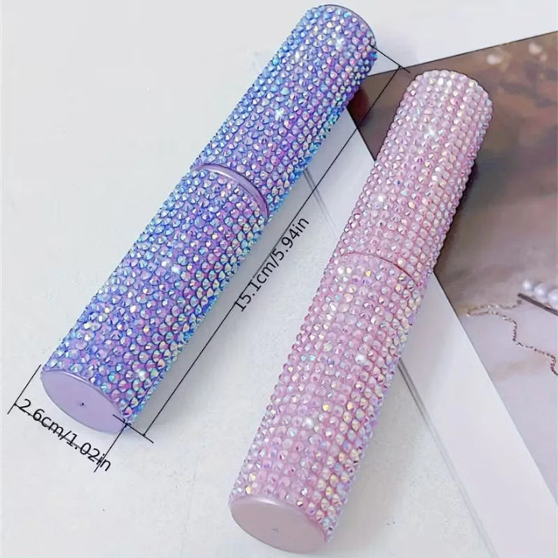 Ensemble de 5 pinceaux de maquillage pour les yeux avec étui de rangement en strass, pinceaux professionnels synthétiques pour estomper les fards à paupières, l'eye-liner et les sourcils