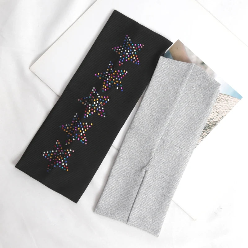 Bandeaux élastiques noirs simples pour filles, accessoires de cheveux doux et antidérapants, enveloppes de tête étoiles pour femmes, bandeau d'entraînement de Yoga