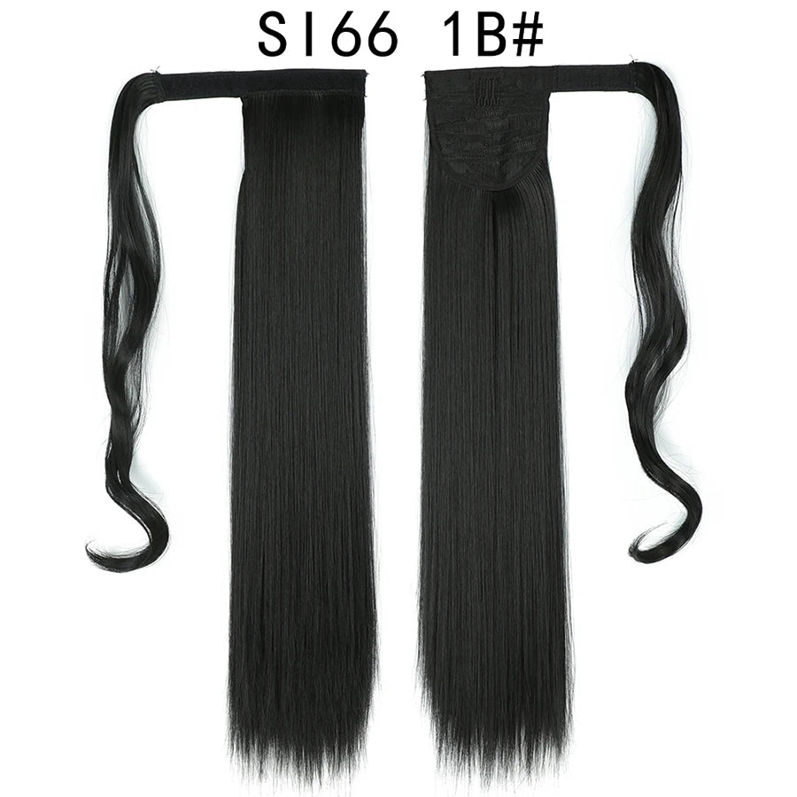 Queue de cheval synthétique longue et droite de 22 pouces, extension de cheveux à enrouler avec clip, résistante à la chaleur, postiche blond