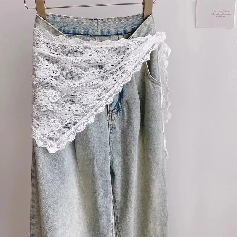 Écharpe bandana en dentelle à volants, convertible en foulard triangulaire, ceinture chaîne de taille, accessoire pour femme sexy, tenue esthétique tendance