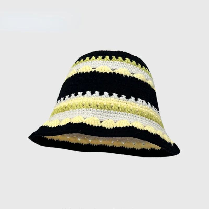 Chapeau seau coréen fait à la main au Crochet pour femmes, tissage tricoté, mode fleurs Y2k, bonnet de bassin, nouvelle collection automne hiver