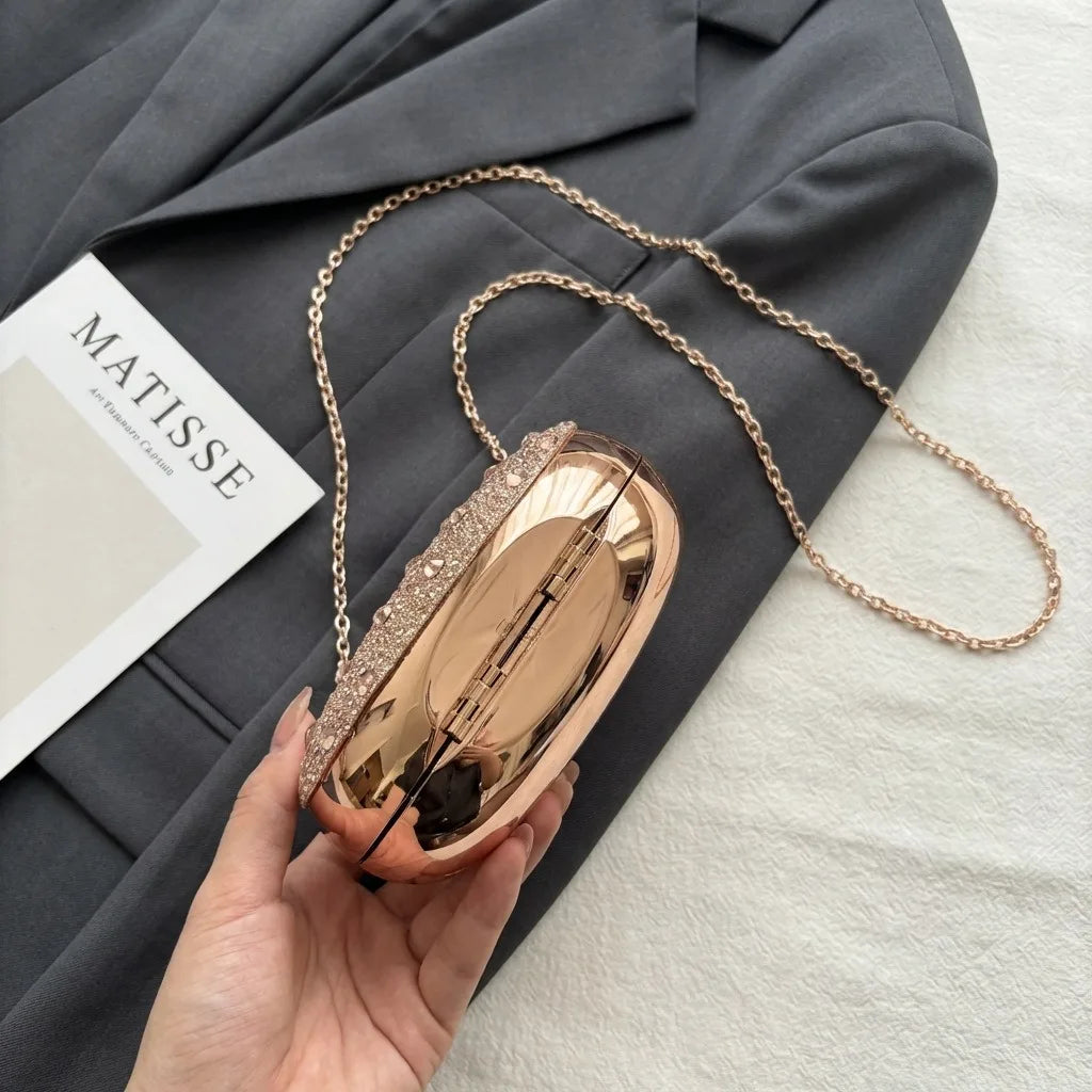 Mini sacs de soirée dorés, sacs à main de luxe de créateur, sacs à bandoulière, pochettes rondes en acrylique pour fêtes et mariages, ornées de diamants, style Ins