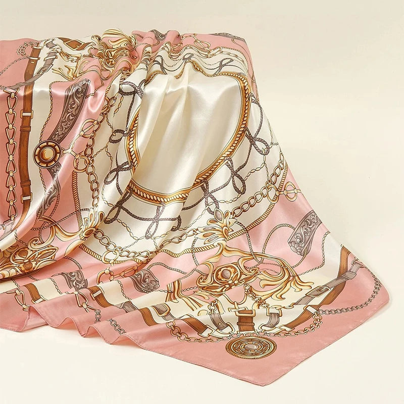Foulard carré en soie pour femmes, nouveau Design de luxe, Style populaire, quatre saisons, protection solaire, foulard de plage, Hijab, 90x90CM