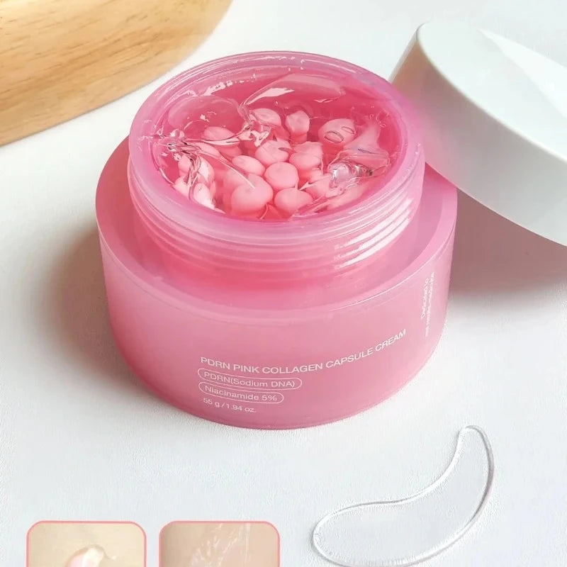 Crème Coréenne au Collagène Rose PDRN en Capsules avec Niacinamide pour un Teint Uniforme, Hydratant Léger Non Gras pour le Visage
