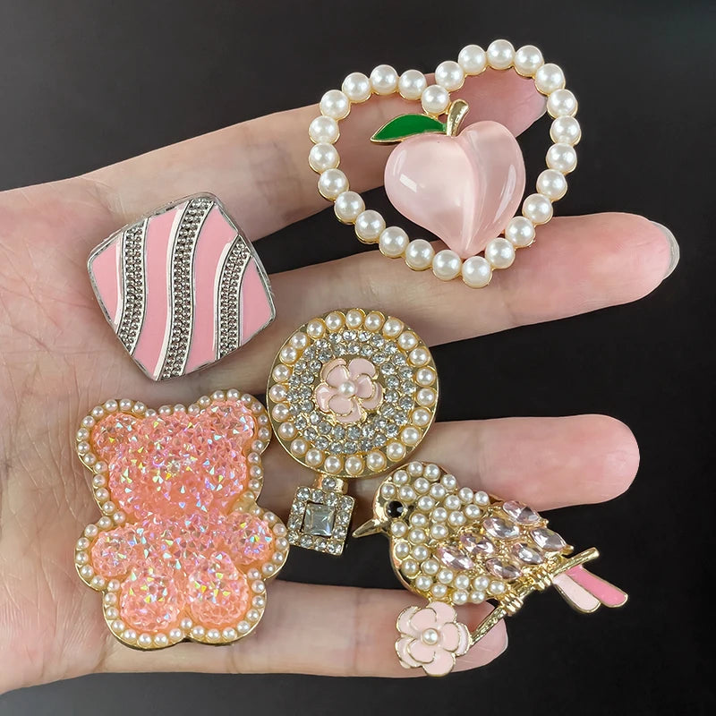 1 pièce de breloque de chaussure en métal – Décoration de luxe pour chaussures, design rose avec motifs d’oiseau, ours ou renard. Pin décoratif élégant pour femmes et filles.
