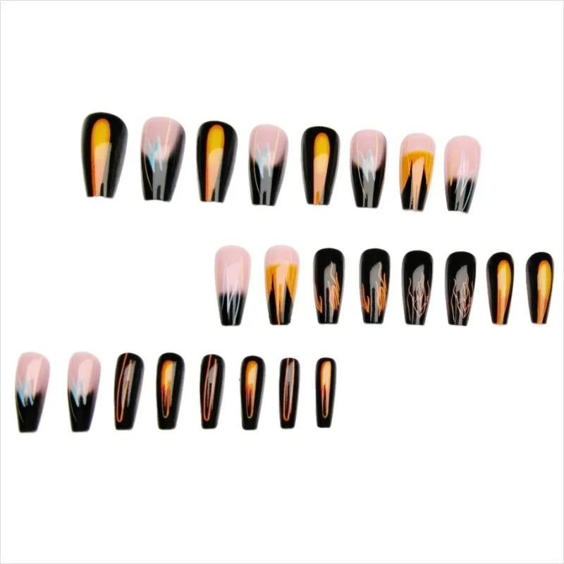 Faux ongles effet dégradé éclatant, texture unique à rayures dégradées, esthétique européenne tendance, patchs pré-finis prêts à poser, amovibles