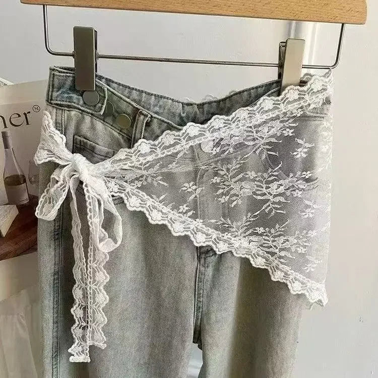 Écharpe bandana en dentelle à volants, convertible en foulard triangulaire, ceinture chaîne de taille, accessoire pour femme sexy, tenue esthétique tendance