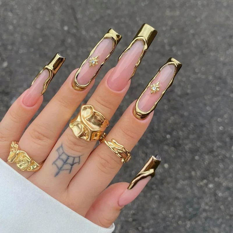 24 faux ongles longs carrés à presser, motif léopard, design cerise 3D, strass, couvrance totale, prêts à poser