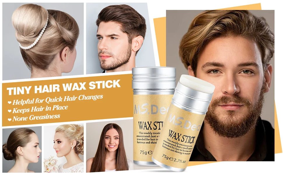 Stick de cire coiffante pour cheveux et perruques, formule professionnelle sous forme de gel-crème non grasse. Idéal pour lisser et discipliner les cheveux rebelles, les frisottis et les petits cheveux cassés. Convient aux hommes et aux femmes